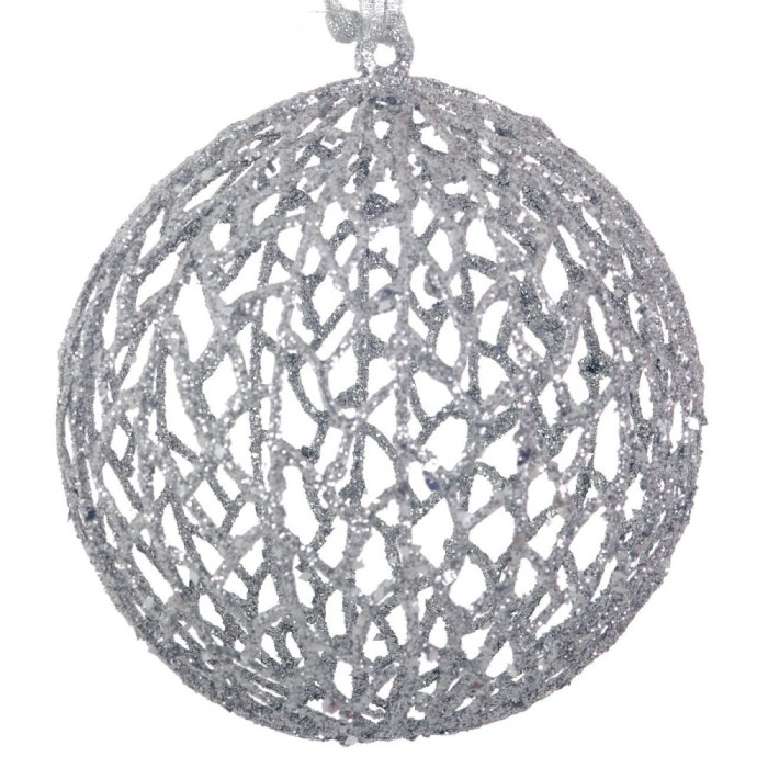 Glob Crăciun, Model Glitter, Argintiu, Diametru 15 cm, Material Plastic