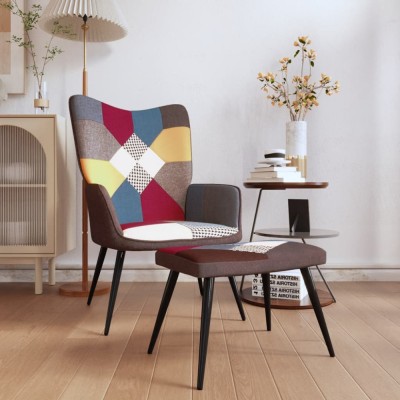 Gossi scaun de relaxare cu taburet, textil, petice foto