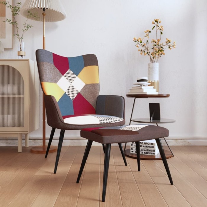 Gossi scaun de relaxare cu taburet, textil, petice
