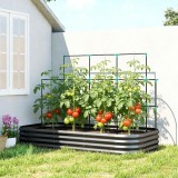 Outsunny Jardiniere Ridicate din Metal cu Grilaj, Pat de Grădină &Icirc;nălțat cu Fund Deschis, Mănuși și Grilaj pentru Plante Cățărătoare, Legume și Flori,