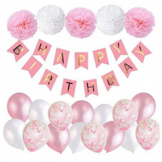 Set 21 baloane accesorii pentru petrecere aniversare HAPPY BIRTHDAY