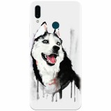 Husa silicon pentru Huawei Y9 2019, Husky Dog Watercolor Illustration
