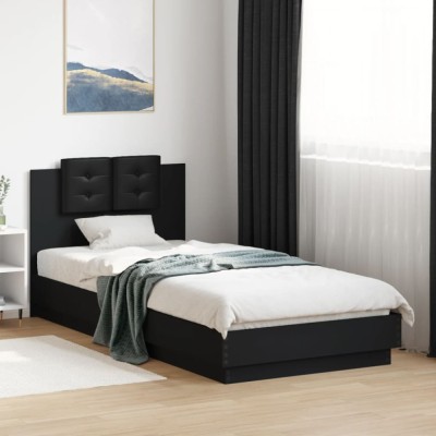 vidaXL Cadru de pat cu tăblie, negru, 90x200 cm, lemn prelucrat 3209941 foto