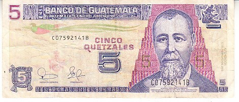 M1 - Bancnota foarte veche - Guatemala - 5 quetzal - 2003