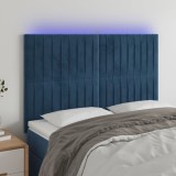 VidaXL Tăblie de pat cu LED, albastru &icirc;nchis, 144x5x118/128cm, catifea