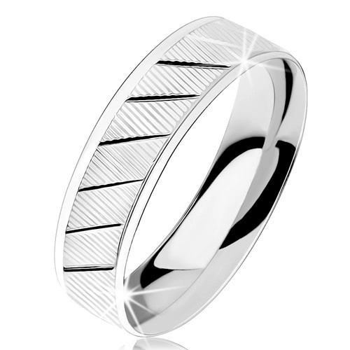 Inel din argint 925, suprafață canelată, caneluri diagonale lucioase - Marime inel: 65