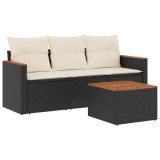 Set mobilier de gradina cu perne, 4 piese, negru, poliratan