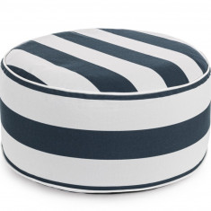 Taburet gonflabil Stripes, Bizzotto, Ø53 x 23 cm, poliester filat rezistent la apa, alb/albastru