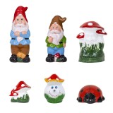Pachet decor pentru gradina din ceramica, 2 x pitic, 3x ciuperca si buburuza / EXT 10228
