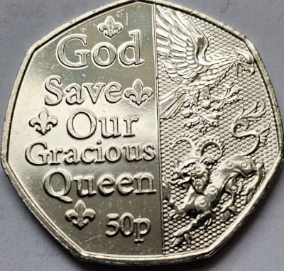 50 pence 2022 Isle of Man , God Save Our Gracious Queen, unc foto