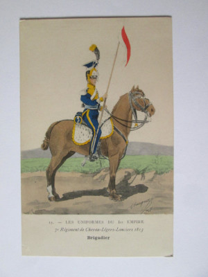 Carte postala necirculata semnata ilustrator francez 1907:Brigadier lăncier 1813 foto