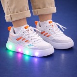 Adidasi albi cu dungi colorate si luminite (Marime Disponibila: Marimea 21)