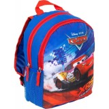 Ghiozdan Cars pentru gradinita, 2 compartimente, 2 buzunare, albastru cu rosu,22x13x29 cm, St.Majewski