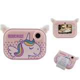 Camera foto-video digitala pentru copii, THD Pixels C3Pro, Wifi, imprimanta termica, rezolutie 12 megapixeli, model unicorn roz