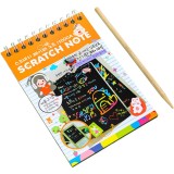 Caiet cu fise razuibile Flippy, DIY Magic Scratch, 12 File, Curcubeu, Creion din Lemn, Cartonase negre, 14.2 x 9.8 cm, Portocaliu, Oem