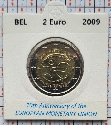 Belgia 2 euro 2009 UNC - 10 Years of EMU - km 282 - cartonas personalizat E001 foto