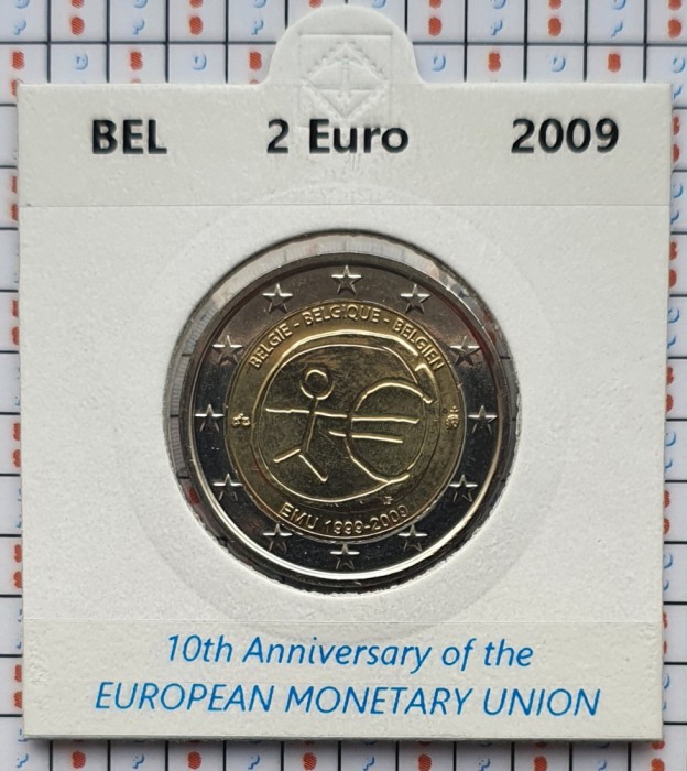Belgia 2 euro 2009 UNC - 10 Years of EMU - km 282 - cartonas personalizat E001