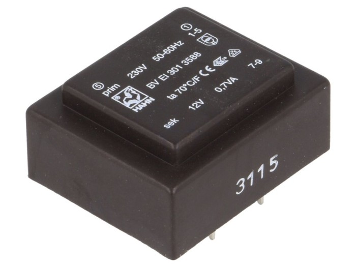 Transformator &icirc;ncapsulat 0,7VA 230V 12V PCB