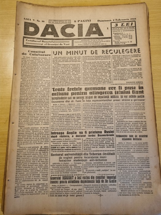 Dacia 7 februarie 1943-stiri al 2-lea razboi mondial,timisoara,giroc