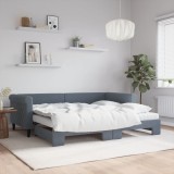 vidaXL Pat de zi cu extensie și saltele, gri &icirc;nchis 90x200 cm catifea