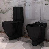 Set Toaletă și Bideu Ceramică Negru, vidaXL