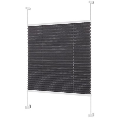 Jaluzea pliabila din tesatura de poliester Whimlets, Zi/Noapte, L 90 cm x H 130 cm, gri antracit, montare cu clema, fara gaurire, pentru ferestre si u foto