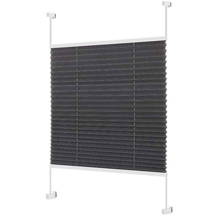 Jaluzea pliabila din tesatura de poliester Whimlets, Zi/Noapte, L 90 cm x H 130 cm, gri antracit, montare cu clema, fara gaurire, pentru ferestre si u
