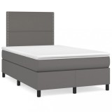 Cumpara ieftin Pat box spring cu saltea, gri, 120x200 cm, piele ecologica