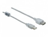 Cablu prelungitor USB 2.0 T-M cu ferita 5m transparent, Delock 83885