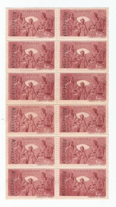 *Romania, Lot 455 cu 18 timbre fiscale de ajutor, 1942, MNH