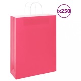vidaXL Pungi de h&acirc;rtie 250 buc cu m&acirc;nere roz 32x12x42 cm