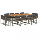 Set mobilier de gradina cu perne, 13 piese, gri, poliratan
