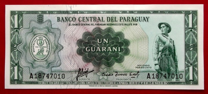 PARAGUAY 1 Guarani 1952 (1963) UNC necirculata **