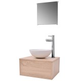 Set mobilier baie, 4 piese, bej, cu chiuveta si robinet