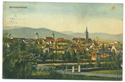 5035 - SIBIU, Panorama, Romania - old postcard - used - 1914 foto