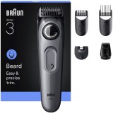 Aparat de tuns barba Braun Beard Trimmer Seria 3 BT3560, Lama ultra ascutita, +5 Accesorii de ingrijire: 3 Piepteni, 1 Mini cap de ras, 1 Perie de cur