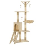 Cumpara ieftin Ansamblu pisici cu stalpi din funie de sisal, 138 cm, bej
