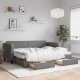 vidaXL Pat de zi cu extensie și sertare, gri &icirc;nchis, 80x200 cm textil