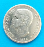 SPANIA 5 PESETA 1876 ALFONSO XII ARGINT STARE FOARTE BUNA P, Europa