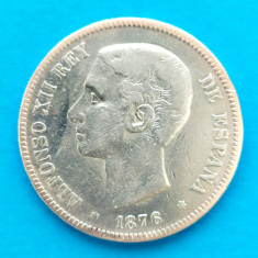 SPANIA 5 PESETA 1876 ALFONSO XII ARGINT STARE FOARTE BUNA P