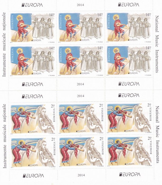 EUROPA 2014,INSTRUMENTE MUZICALE,MINICOLI DE 6,Lp.2021b,2014, MNH ** ROMANIA.