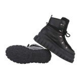 Botine Dama Piele Ecologica Negre cu Platforma 3cm, Siret, Stil Casual, Marimea 40