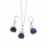 Set cercei cu agatatoare si pandantiv lapis lazuli si perle de cultura cu argint 925, Stonemania Bijou