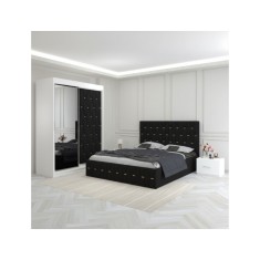 Dormitor Eric Negru Cu Dulap Tapitat 160x200cm
