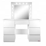 Masa de toaleta/machiaj, alba, cu oglinda si LED-uri, Vanessa, 130x43x143 cm, Artool