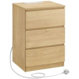 Noptiera VASAGLE Kailyn cu prize AC, USB integrate si 3 sertare, natur