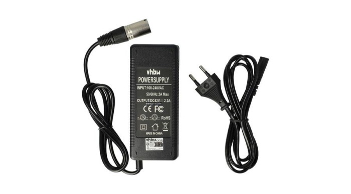 VHBW &Icirc;ncărcător pentru bicicletă potrivit pentru baterii Li-Ion E-Bike - baterii de 36 V, fișă cu 3 pini, 2,2 A