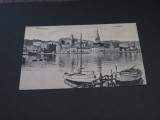 Carte Poștală Vintage Germania - Flensburg &quot;La Port&quot; cu Veliere și Biserica Gotică