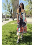 Cumpara ieftin ROCHIE MAXI CU BUZUNARE SI MANECI CLOPOT CITY MELEK TALIE UNICA Multicolora