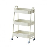 Cumpara ieftin Carucior depozitare cu 3 Rafturi, Metalic, 44x30x78 cm, Roti si Blocator &ndash; Compact, Mobil, Util, Bej